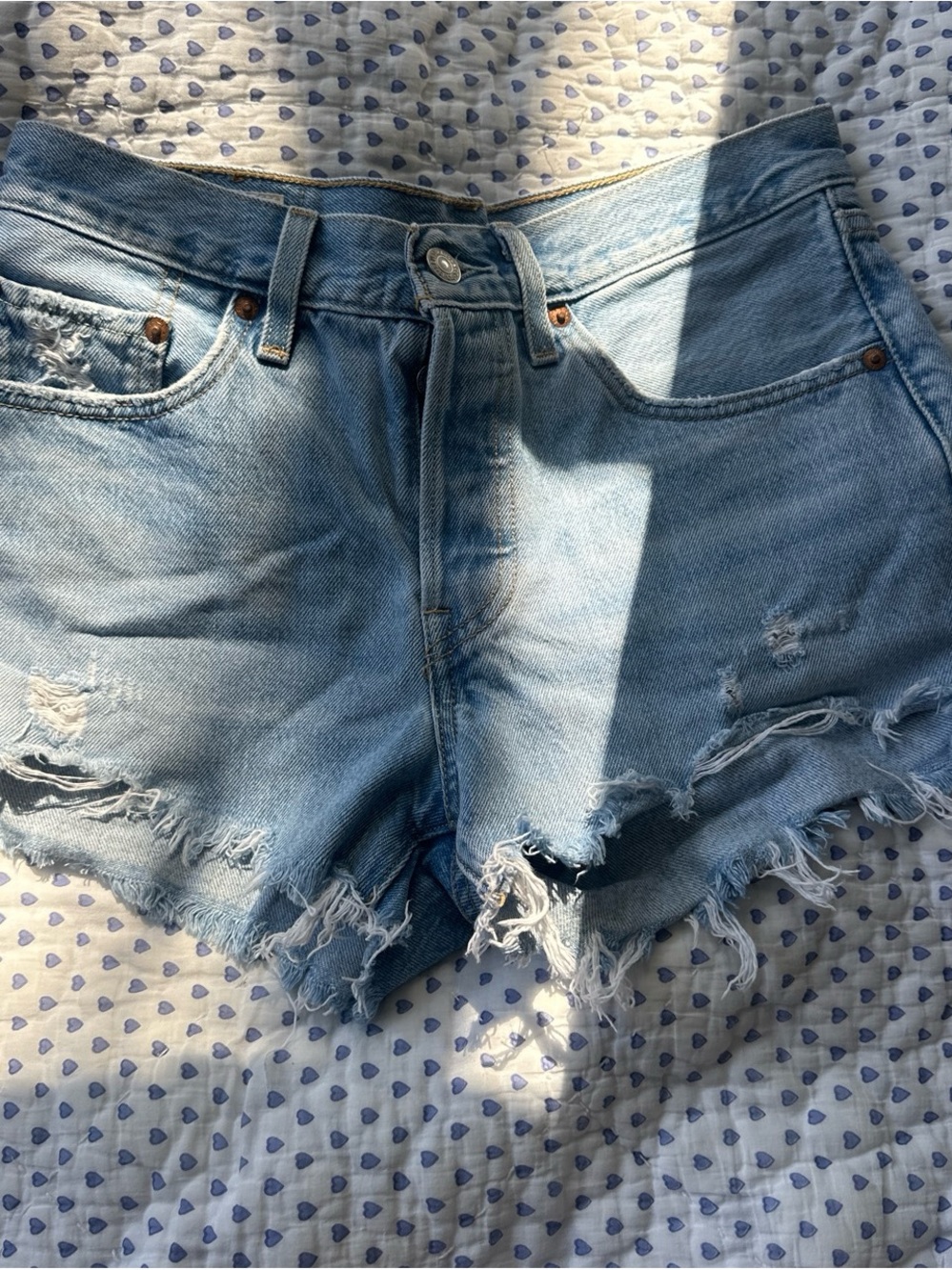 Levi's Light Blue Distressed Denim Shorts